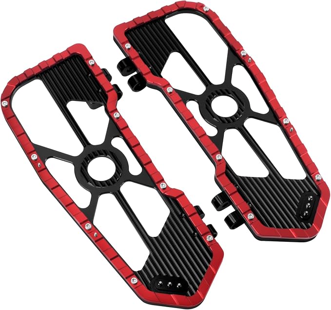 Motorcycle Floorboards Driver Footboards Wide Foot Pegs Board Pedal Compatible with Touring Electra Road Street Glide Softail Road King Red Edge