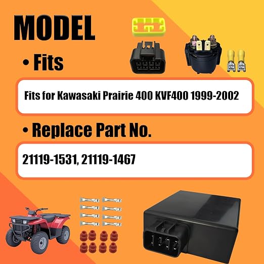Ignition Module Replace Part No. 21119-1531 21119-1467 Compatible with Kawasaki Prairie 400 KVF400 1999-2002 with Start Splenoid Relay