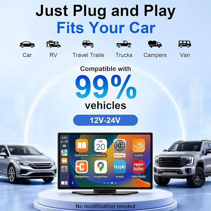 9" Wireless Apple CarPlay & Android Auto CarPlay Screen with 4K Dash Cam, Portable CarPlay Display with 1080p Backup Camera, GPS Navigation, Mirror Link, Bluetooth 5.0, FM, Voice Control