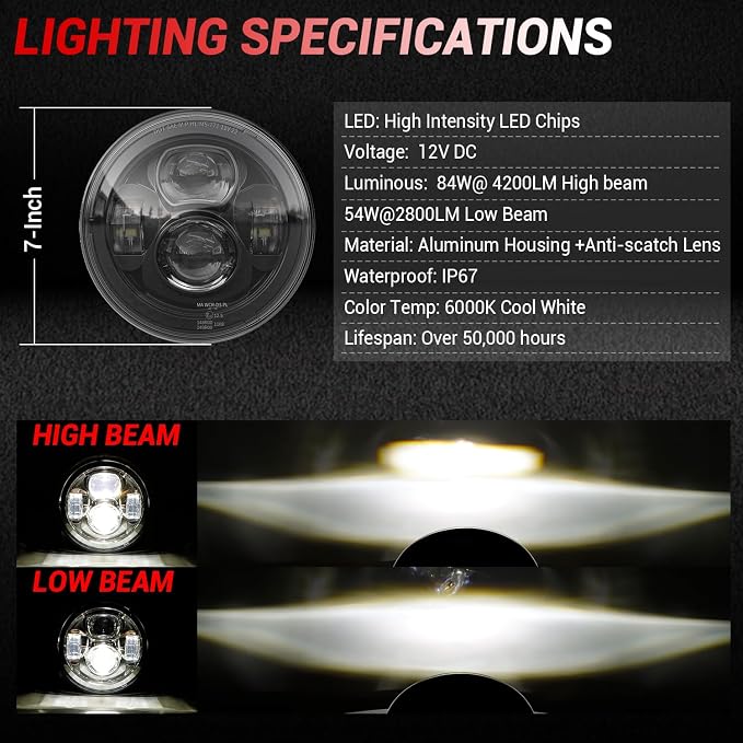 Z-OFFROAD New Motorcycle 7 Inch LED Light DOT Kit Compatible with Harley Davidson Touring Street Glide Road King Special Electra Glide Ultra Classic Fat Boy Heritage Softail Switchback Black
