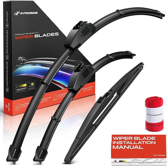 A-Premium 26"+17"+12" Windshield Wiper Blades Compatible with Toyota Matrix 2009-2014 & Pontiac Vibe 2009-2010 - Front Rear Wipers Blade Set for Hook/RL2 Arm, with Wear Indicator & Towel (Pack of 3)
