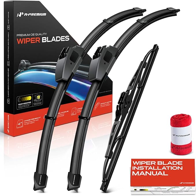 A-Premium 24"+20"+13" Windshield Wiper Blades Compatible with Hyundai Santa Fe 2005 2006 - Front Rear Wipers Blade Set for Hook/Hook Arm Connector, with Wear Indicator & Towel (Pack of 3)