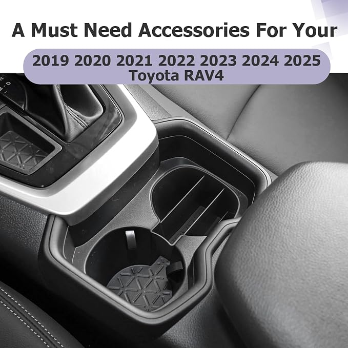 LUWU for 2025 Toyota RAV 4 Accessories Compatible with 2019 2020 2021 2022 2023 2024 2025 Toyota RAV 4 Front Center Console Cup Holder Organizer Secondary Storage Box Insert Tray ABS Material