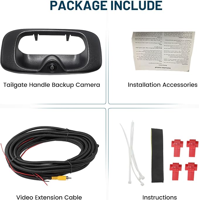 EWAY Tailgate Handle Backup Camera with 10FT 4PIN Extension Cable for 1999-2006 Chevy Silverado/GMC Sierra 1500 2500 3500 Rear View Reversing Back Up Camera Optional Guideline