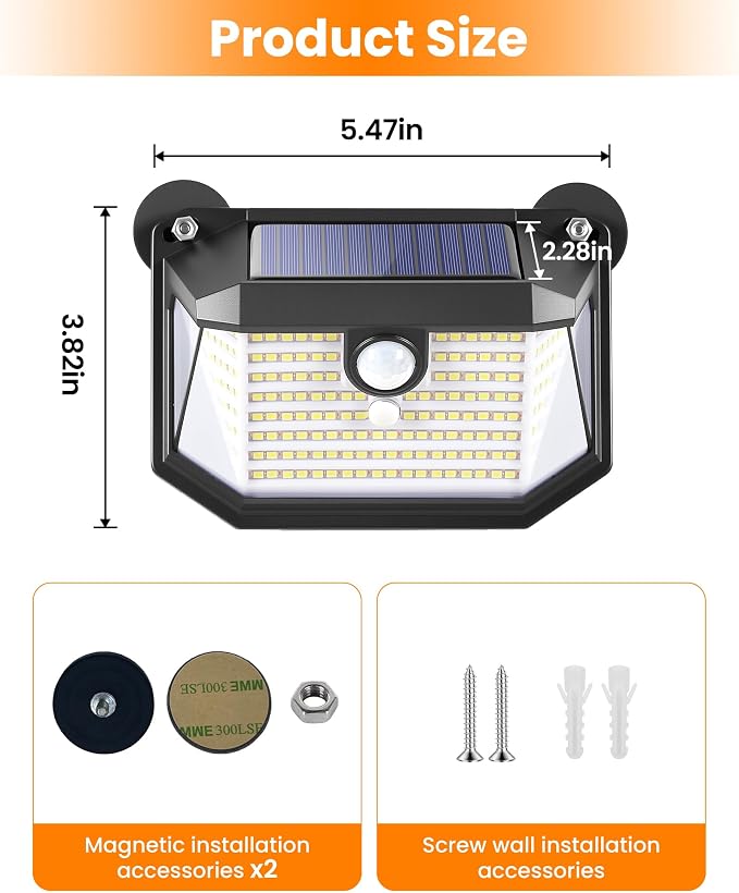 LUHLEE 178 LED Magnetic RV Solar Lights Outdoor, 800LM Ultra-Bright RV Porch Light with Motion Sensor, Strong Magnets IP65 Waterproof rv Lights Exterior for Awning Camper Trailer Porch (2 Pack)