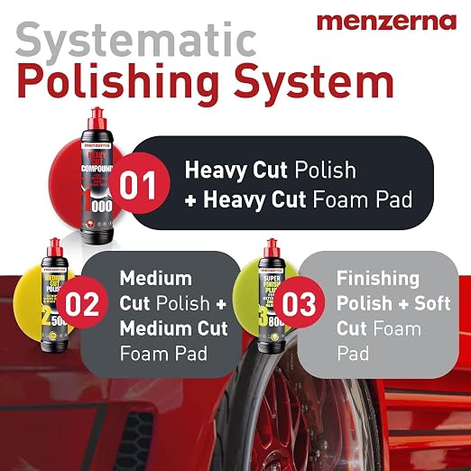 MENZERNA 6 Inch Polishing Pad Medium Cut for Medium Fine Polishing I Body Repair & Detailing Pads with Safety Edge & Velcro Attachment I Washable & Long Lasting I with Hole for Anti Heat Build-Up