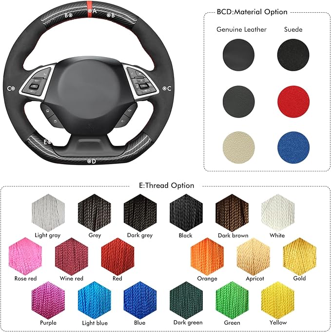 MEWANT for Camaro Steering Wheel Cover 2016-2024 Hand-Stitched for Chevy Camaro Car Steering Wheel Wrap