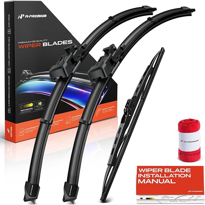 A-Premium 24"+20"+13" Windshield Wiper Blades Compatible with Land Rover LR2 & Ford Taurus X - Front Rear Wipers Blade Set for TL2/Hook Arm Connector, with Wear Indicator & Towel (Pack of 3)
