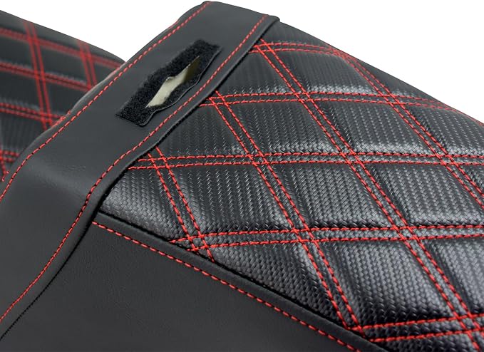 Motorcycles Driver Passenger Seat Cushion Pad One-Piece Seat Leather Pillion with Driver Backrest Fit for Harley Low Rider FXLR FXLRS Sport Glide FLSB 2018-2024 (Red Stitching)