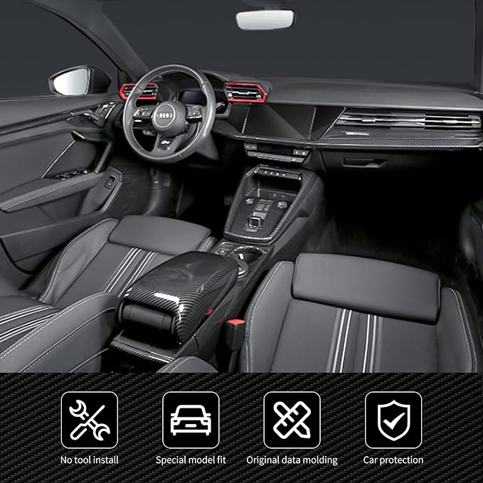 Center Console Co-Pilot Glove Box Panel Cover Protective Trim Compatible with Audi A3 8Y 2015-2020 2021 LHD, ABS Carbon Fiber Texture Glove Box Panel Cover