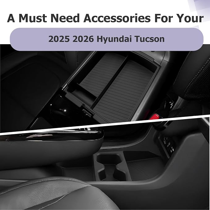 LUWU 2026 Tucson Accessories for 2025-2026 Hyundai Tucson Armrest Box Organizer Lower Console Organizer 3PCS Only Fit for Tucson Hybrid/Limited - NOT for 2022-2026 Tucson with Automatic Transmission