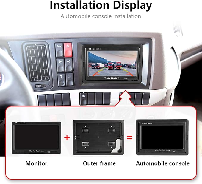 Vehicle Backup Camera 7" TFT Monitor,18 IR Night Vision Rear View Camera Without Gride Line IP 68 Waterproof, 4 Pins Aviation Extension Cable for 33FT Length RVs, Bus, Trailer,Truck