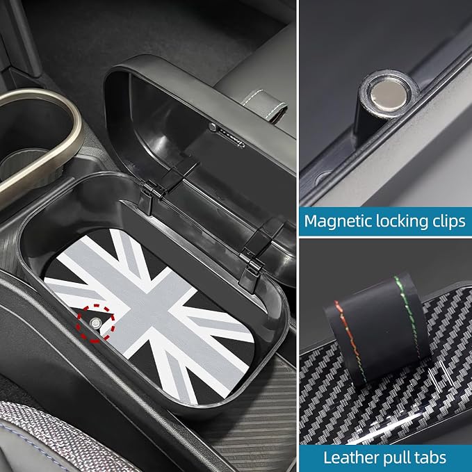 FDAIUN Center Console Storage Box + Leather Mat for 2024-2025 BMW Mini Cooper F65 F66 Car Storage Accessories 2Pcs (Gray and White Beige)