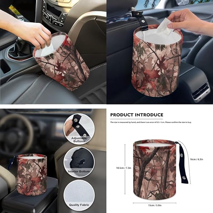 Pink Auto Interior Accessories Camo Tree Car Seat Covers with Auto Steering Wheel Cover Seat Belt Covers Car Trash Can View Mirror Cover Coaster Keychains
