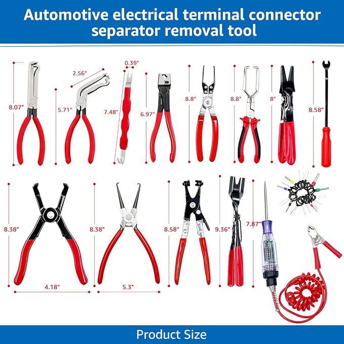14PCS Automotive Electrical Disconnect Pliers Set: High-Carbon Steel, No Missing Connector Removal Tools for Car Harness, Hose, Fuel Line, Cooling, Door Panel, Dashboard & Engine Bay Repair