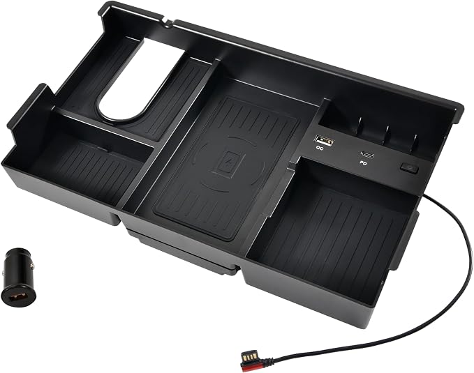 Wireless Charger for Toyota Tundra 2014-2021, Center Console Organizer Tray USB-A USB-C Fast Phone Charging Panel Pad Armrest Storage Box for Toyota Tundra 2017 2018 2019 2020 Accessories
