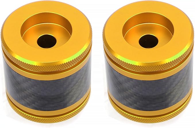 Crash Bar Sliders End Caps CNC Carbon Fiber Inlay Decorative Sliders Fits for 1.25" Front Engine Guard Rear Saddlebag Guard CNC 60mm (Gold)