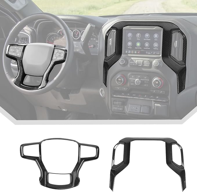 JeCar 2pcs Carbon Fiber Interior Trim Kit Interior Accessories for 2019-2021 Chevrolet Chevy Silverado