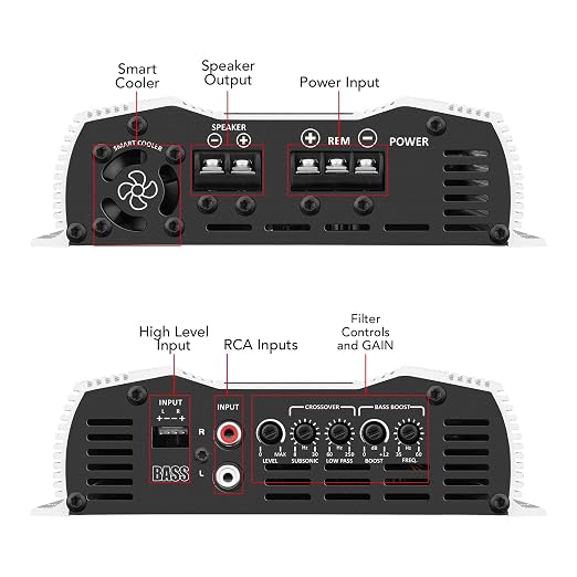 Taramps Bass 800 2 Ohms Monoblock Amplifier 800 Watts Rms 1 Channel 14.4VDC Out Power Full Range, Great for Sub/Bass - Rca/High Level Input, Car Audio