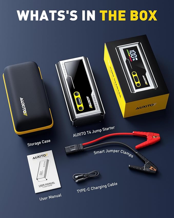 AUXITO Jump Starter 8000A Portable Car Battery Jump Starter with Large LCD Display Jump Cable with Smart Clamps Power Bank Emergency Flashlight for Cars Heavy Duty Jumper Box for Car Battery