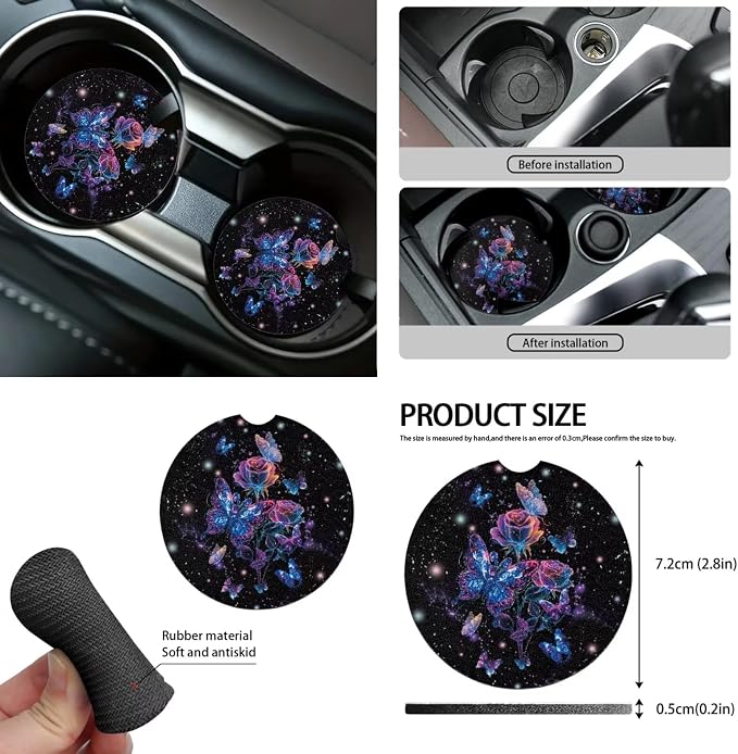 Moon Galaxy Butterfly Car Seat Covers Full Set 15 Pcs Universal Car Accessories Steering Wheel Cover Seat Belt Pads Garbage Bag Car Headrest Pillow Covers Armrest Pad