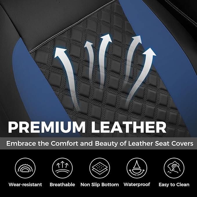 FLORICH Seat Covers, Atomutive Seat Covers Full Sets, Waterproof Seat Cover for Cars, Luxury Leather Universal Seat Cover Accessories Fit for Most Cars SUV Truck Sedans(Blue)