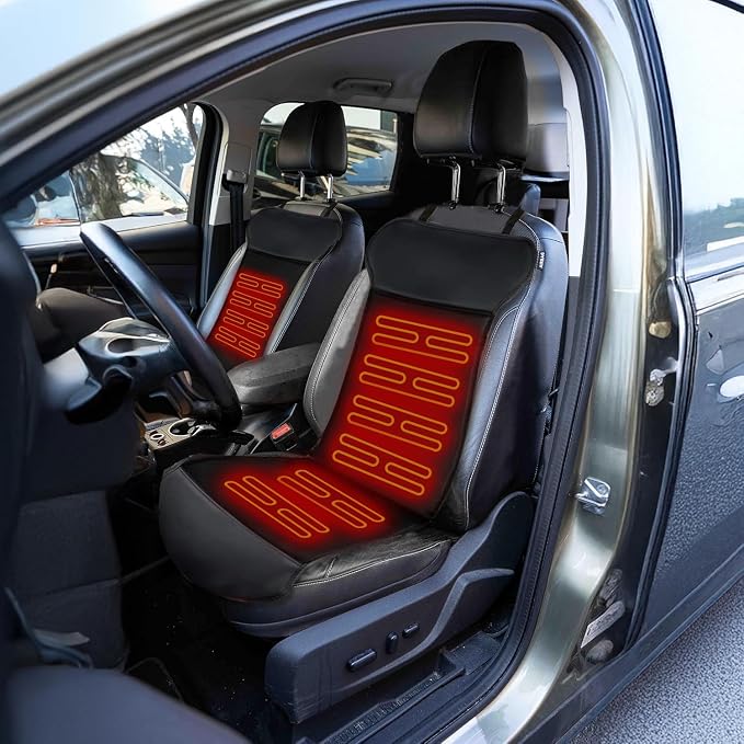 ZONETECH Car Seat Cover, Black Leather Seat Covers for Cars, Comfortable Amazon Car Seat Covers Full Back Support Promote Blood Circulation Relieve Fatigue 2 Car Seat Cushions Intergrated