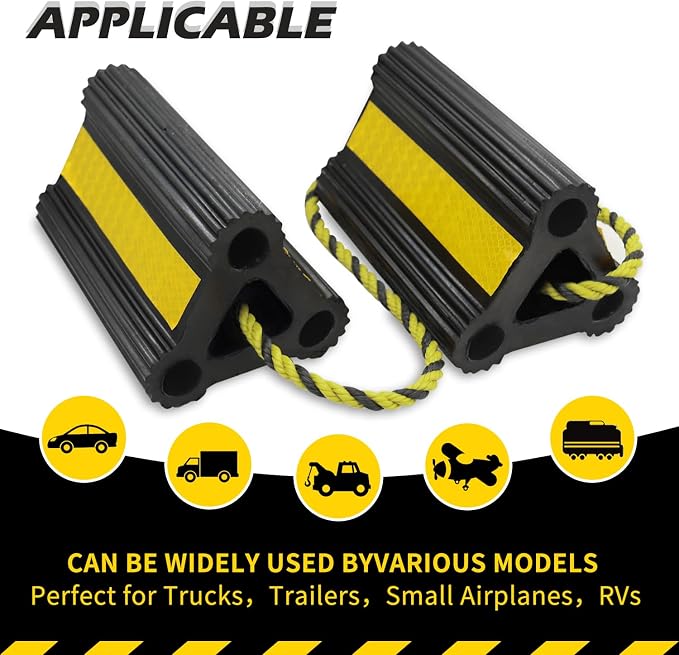 RV Wheel Chocks for Trailers Camper Trucks and Small Aircraft Wheel Chock 4Pair8Pack Wheel Chock Block with 3 Reflective Strips Versatile Heavy Duty Solid Rubber Wheel Immobilizers & Chocks