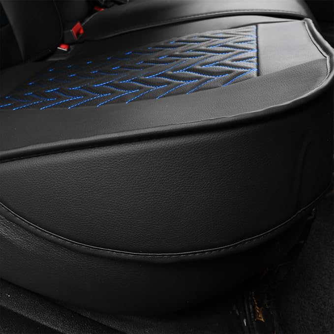 SCITOO Front Truck Seat Covers for F150,2PCS Truck Seat Covers Faux Leather Seat Covers Full Set Vehicle Seat Covers Fits for 2015-2024 Ford F150 F250 F350 (Front,Black and Blue)