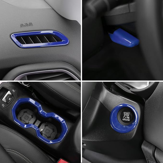 CheroCar 31 PCS Full Set Interior Decoration Trim Kit Steering Button Cover Door Handle Cover Air Outlet Cover Cup Holder Gear Cover Trim Door Speaker Cover for Jeep Renegade 2016-2018,Blue…