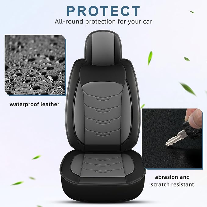 2 Front Seat Covers Fit for Buick Envista 2017-2024 2025 Car Luxury Leather Waterproof Scratch-Resistant Protectors Automotive Seat Cushion with Airbag Compatible (2 Seats,Black&Grey)