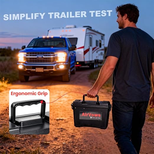 Trailer Light Tester(7-Way Round Pin) with 12V 12Ah Battery,Support Wireless Remote Control,98FT Max Remote Range,IPX8 Waterproof Case,Features Overload Protection,2-Year Warranty