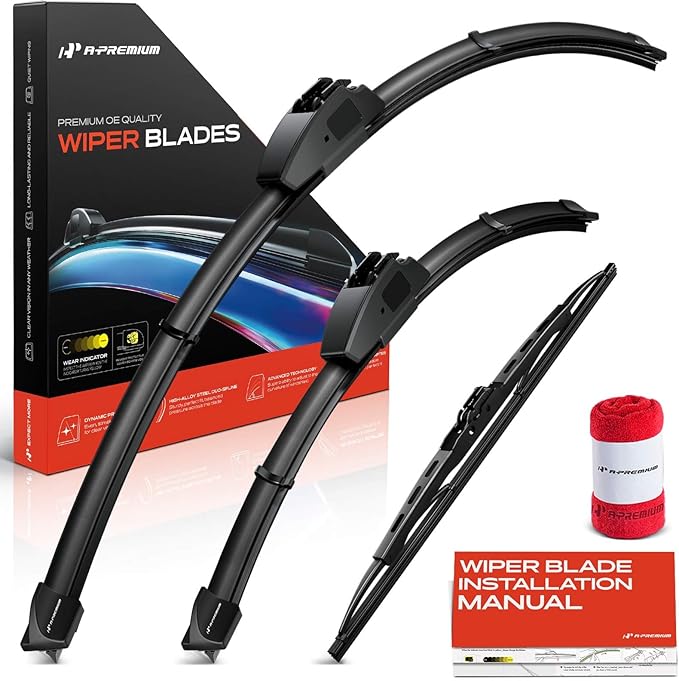 A-Premium 26"+18"+14" Windshield Wiper Blades Compatible with Honda Civic 2017 2018 2019 2020 2021 - Front Rear Wipers Blade Set, Hook/Hook Arm Connector, with Wear Indicator & Towel (Pack of 3)