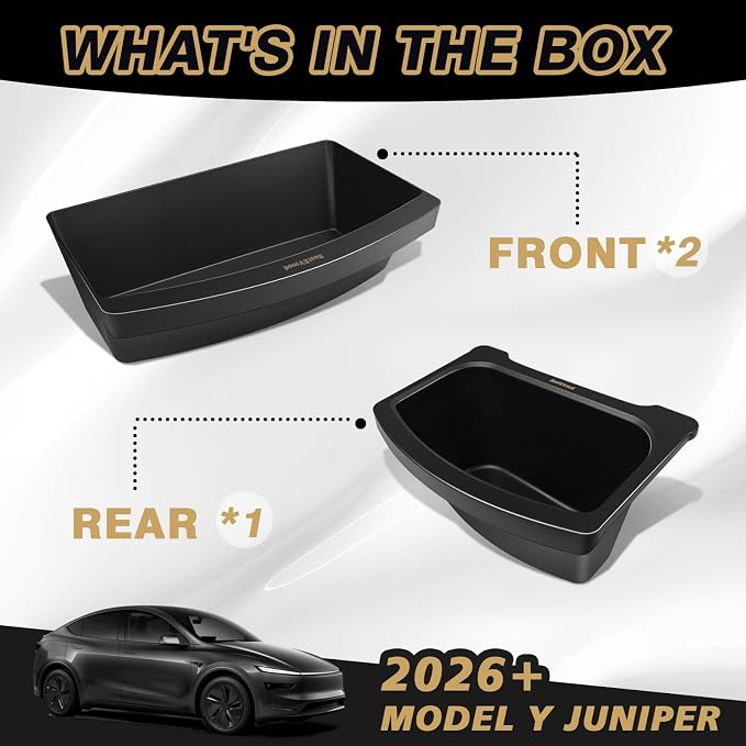 BestEvMod for 2026+ Model Y Juniper Refresh 3PCS Storage Bundle Trash Can Backseat Storage Box Garbage Rear Bin Can Anti-Slip Rear Center Console Organizer 1 + Under Seat Organizer Box2
