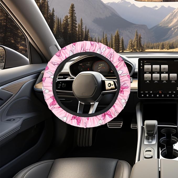 23 Pcs Leopard Print Car Accessories,Including License Plate Frame,Rearview Mirror Decoration,Etc,Suitable for Sedan,SUV and Other,Cute Car Interior Set for Women (Pink Butterfiy)