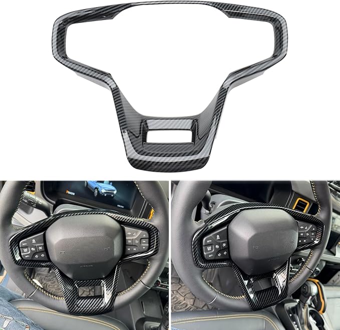 Carbon Fiber Interior Decor Cover Kit Compatible with Ford Bronco 2021-2024, Gear Shift Panel Cover Inner Door Handle Cover Steering Wheel Cover - Not Fit Manual Transmission