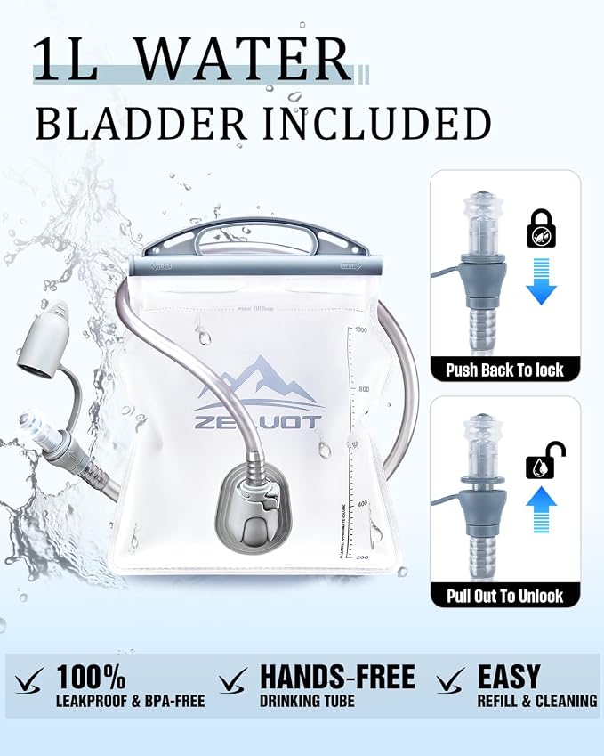 Zelvot Running Vest with 1L Water Bladder, USA Original Patent, Adjustable Reflective Running Hydration Vest, Lightweight Chest Pack for Men Women for Hiking, Cycling