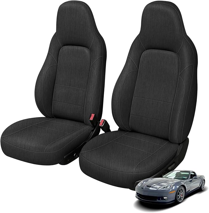 Front Seat Covers Compatible with 2005-2013 Chevy Corvette C6 (Not for Grand Sport), Heavy Duty Cationic Linen Fabric Seat Protector