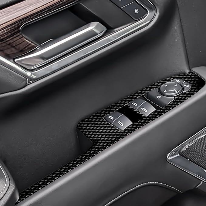 Carbon Fiber Window Lift Switch Panel Cover Compatible with 2022-2026 Chevy Silverado 1500/2500HD/3500HD, Window Control Panel Cover for 2024-2026 GMC Sierra 1500/2500HD/3500HD Crew Cab