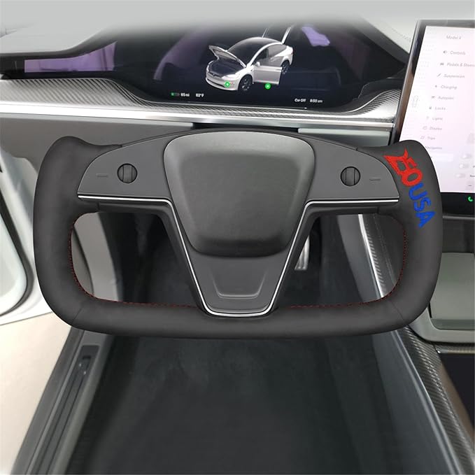 MEWANT 250th Anniversary Limited Edition Steering Wheel Cover for Tesla Model S/X 2021-2023 Commemorative 1776-2026 Embroidery Hand-Stitched Black Suede Wrap