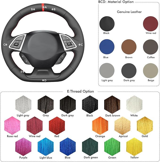 MEWANT for Camaro Steering Wheel Cover 2016-2024 Hand-Stitched for Chevy Camaro Car Steering Wheel Wrap