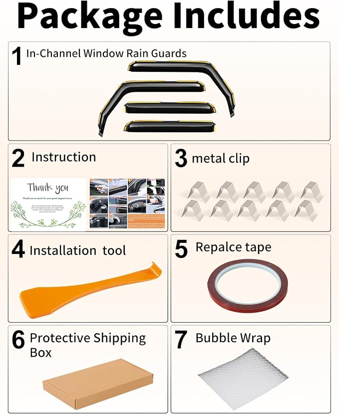 in-Channel Window Rain Guards Fit for Jeep Wrangler JL 2018-2026/Gladiator 2020-2026 Extra Durable Rain Guards Window Deflectors Vent Visors Vent Shades Visor Car Accessories