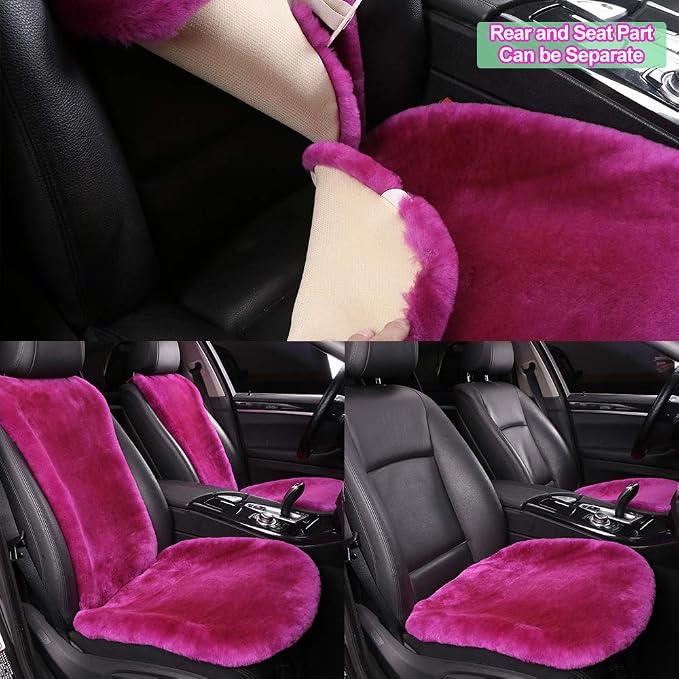 OGLAND 2 Pack Fur Fuzzy Sheepskin Car Seat Covers for Universal Auto Plush Seat Cushion Accessories Automobiles (Honey Beige)