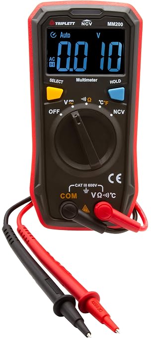 Triplett MM200 Compact 4000 Count Multimeter with Certificate of Calibration to NIST - AC/DC Voltage, Resistance, Temperature, Continuity