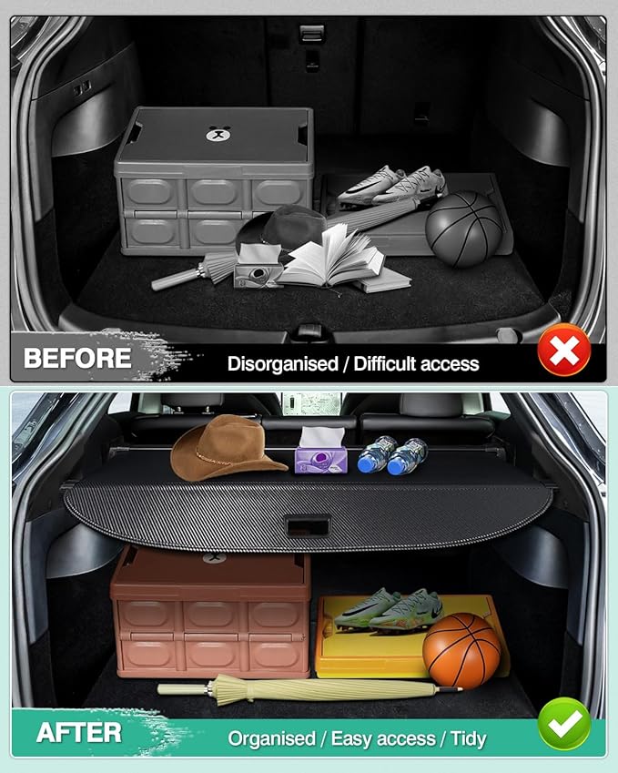 Powerty Retractable Trunk Cover for 2020 2021 Tesla Model Y 5-Seaters (Not for 7-Seaters), Retractable Trunk Cover Privacy Cover Truck Replacement for 2020 2021 Model Y Accessories (Canvas Texture)