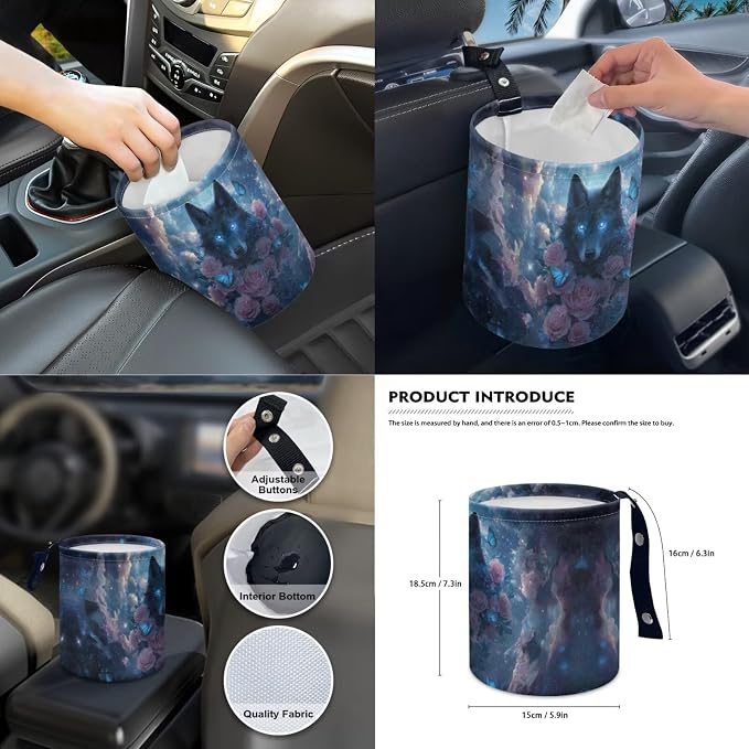Universal Automotive Seat Covers & Accessories Full Set Wolf Rose Butterfly Print Car Front and Rear Seat Covers Steering Wheel Cover Armrest Cushion Safety Belt Pads Cup Cushions