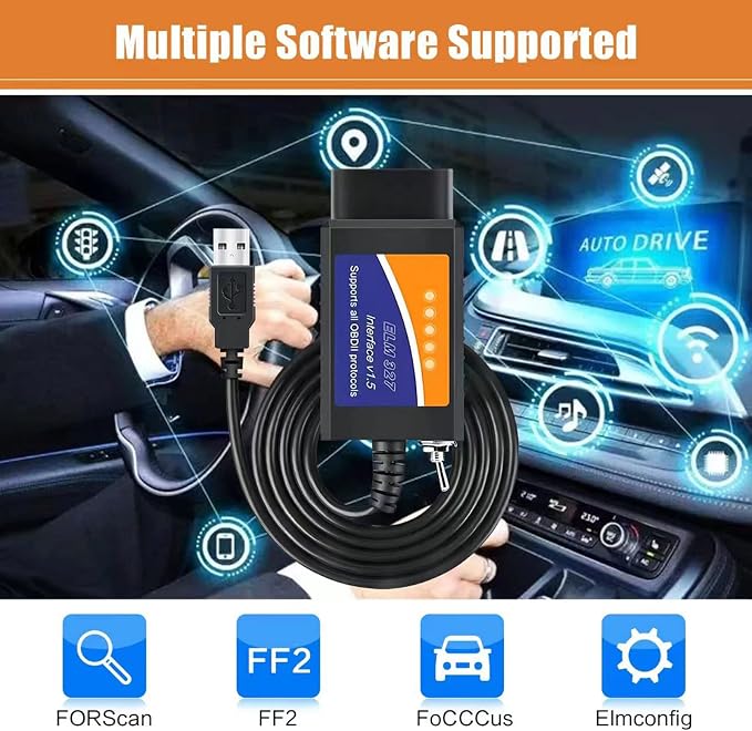 Elm327 USB Compatible with Forscan Software Obd2 Adapter for Ford F150 F250 Lincoln Mazda Mercury Code Reader Vehicle OBD Scanner Diagnostic Programmer Tool MS HS CAN Switch
