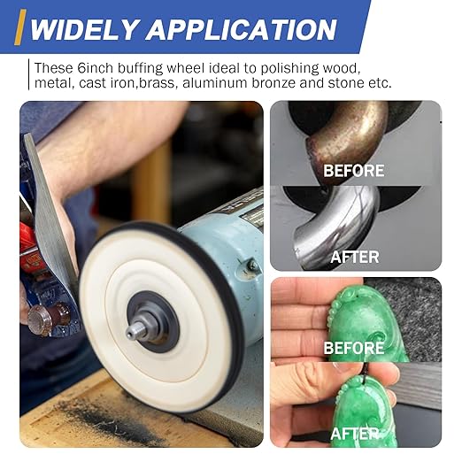 SCOTTCHEN 6inch Buffing Polishing Wheels 1/2" Arbor Hole,2 Pcs Medium (30Ply) for Bench Grinder,with Buffing Polishing Cutting Compound 4 Oz.Kit