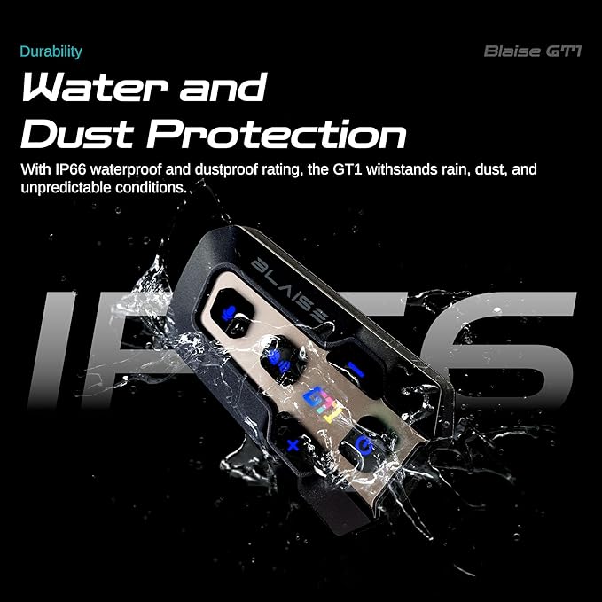 Blaise GT1 Upgraded Motorcycle Helmet Bluetooth Headset Intercom 2 Riders Music Share Helmet Communication System IPX6 Waterproof (Upgraded-Black&Black)