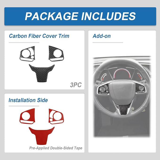 Real Carbon Fiber Interior Trim Compatible with Honda Civic 2016-2021 10th Gen, Interior Decor Sticker Accessories